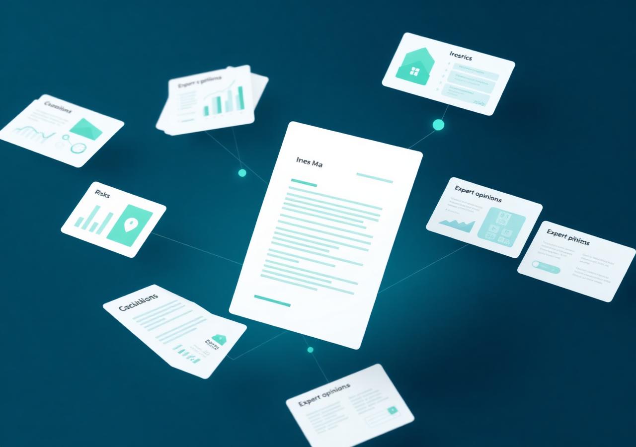A 3D investment memo document surrounded by connected evidence cards